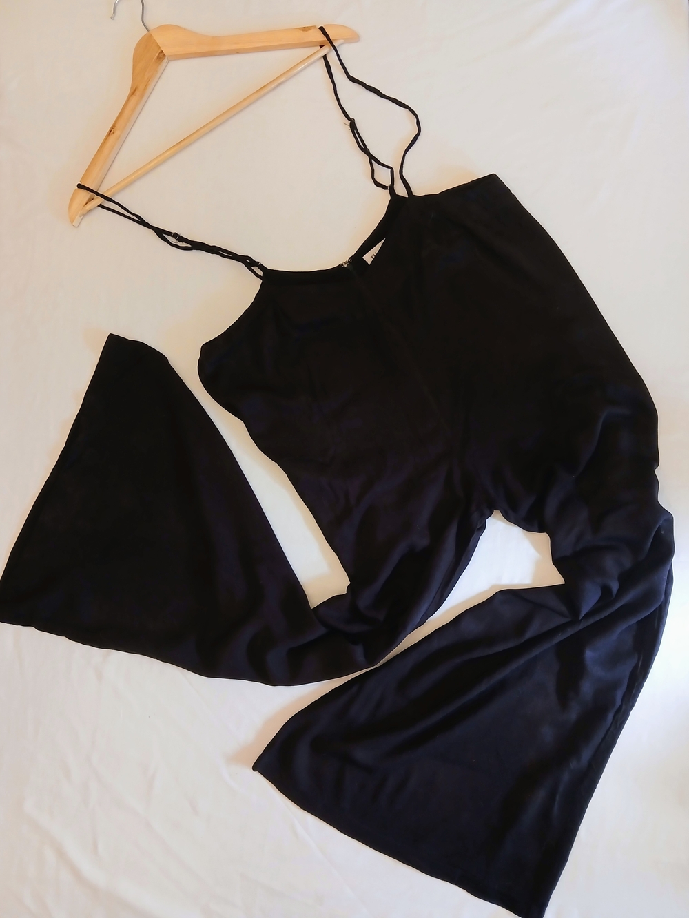 Love Sadie Black Flared Jumpsuit Extra Large XL Double Strap Wide Leg Cami Boho